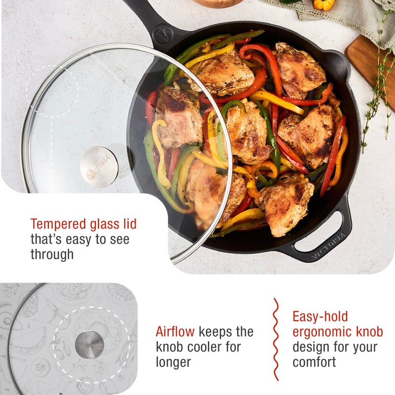 Victoria 11.5-Inch Glass Lid for Victoria Round 12-Inch Cast Iron Skillet or Pan, Custom Made for Only Victoria Brand, Internal Diameter 11.5-Inch, External Diameter 12 Inch - Image 4